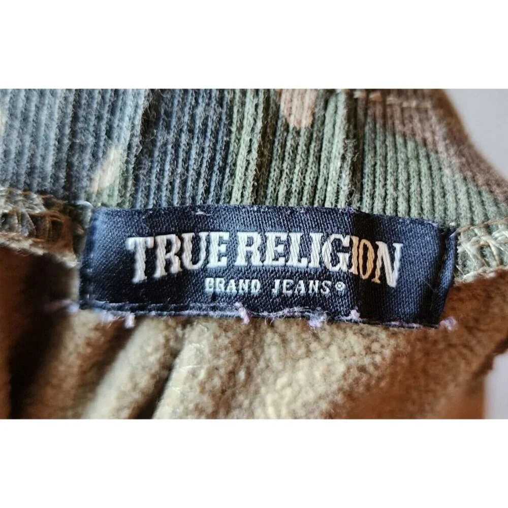 True Religion Camo Spellout Drawstring Basketball‎ Knit Shorts Size XL 36 Waist